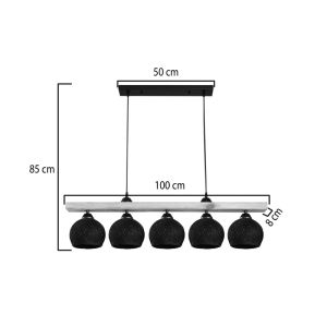 Chandelier with five lamps Salote E27 in brown-black lampshade 100x18x24cm