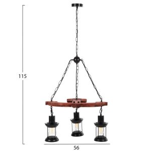 Chandelier with 3 lamps Hm4115 wood-metal-glass 115hcm