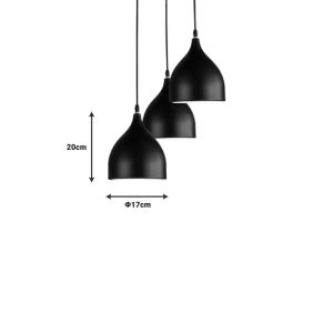 Chandelier with three lamps Perce Ii black metal 30x17x120cm