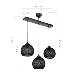 Chandelier with three lamps Pwl-0973 Ii E27 black 50x18x85cm