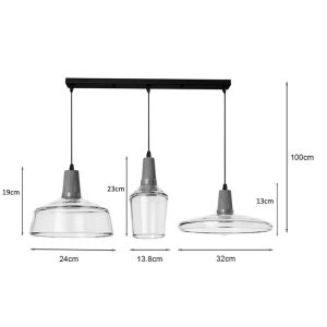 Chandelier with three lamps Somele transparent metal-glass D73.8x23cm