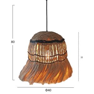Cylindrical chandelier with fringes natural abaca boho style D40x35-80hcm Hm7805