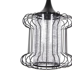 Chandelier black metal and white textile D24x130hcm Hm4087