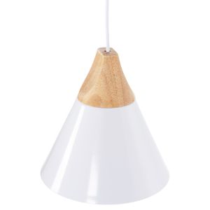Chandelier, white metal - wooden detail, D22x115hcm Hm4149