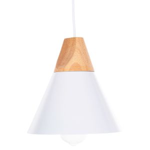 Chandelier, white metal - wooden detail, D22x115hcm Hm4149