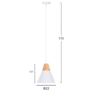Chandelier, white metal - wooden detail, D22x115hcm Hm4149
