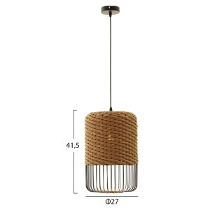 Chandelier, sand beige paper rope-black metal frame, D26x40-120hcm Hm4340