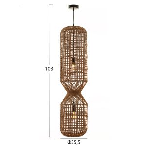 Chandelier, cylindrical-paper rope in sandy beige-2 bulbs, D25x100-160hcm Hm4344