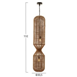 Chandelier, cylindrical-paper rope in sandy beige-2 bulbs, D30.5x132hcm Hm4345