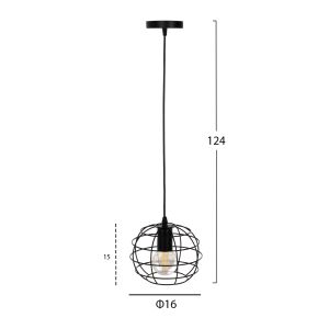 Chandelier, black metal spherical, D16x124hcm Hm4037