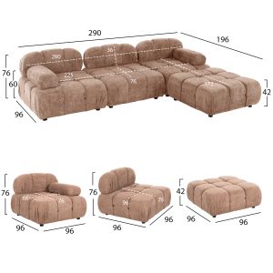 Полиморфен диван Stonehenge Shifter Hm6073,02 текстуриран плат в сив цвят 290x196x76hcm