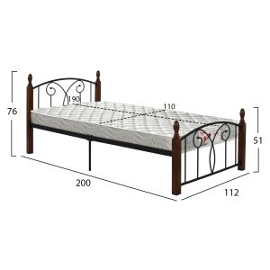 Semi-double bed with mattress Suzie Hm21333 metal and wood in walnut - mattress 110x190cm