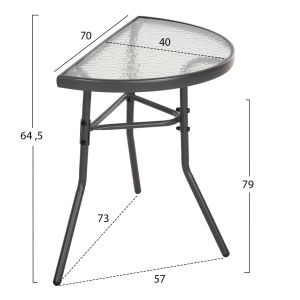 Полукръгла маса лима Hm5967,01 метал в сив цвят с стъклен плот 70x40x64,5hcm