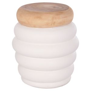 Side table Puffat Santorini Hm18172.02 fiber cement with white teak top Φ45x46cm.