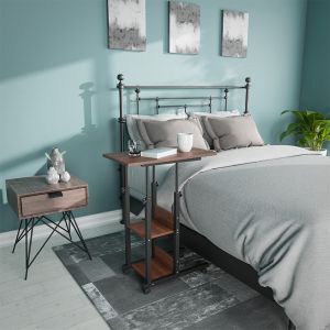 Babs side table on wheels in black/walnut 60x40x85cm
