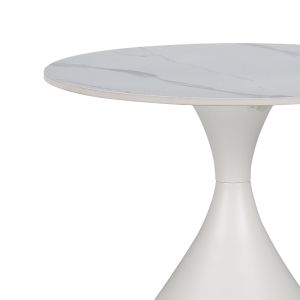 Side table Kirkene white marble color sintered stone and white metal D50x50cm