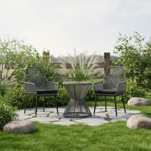 MABIL SIDE TABLE MADE OF GLASS - RATTAN IN GREY COLOR D50X55CM