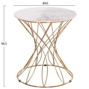 Side table Rudy Hm18037.01 ceramic top in white-metal in glossy gold Φ45x48.5hcm.