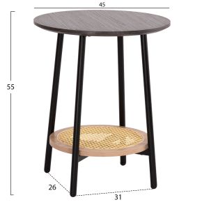 Side table Sewell Hm18034 Mdf in zebra-metal legs-rattan in natural Φ45x55hcm.