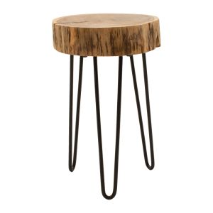 Tripp side table, solid acacia wood in a natural shade with black metal legs 32x30x47cm