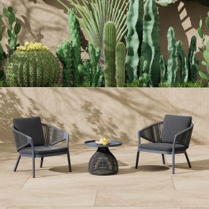 Round side table Driscoll Hm6477.01 gray aluminum and rope Φ55x45hcm.