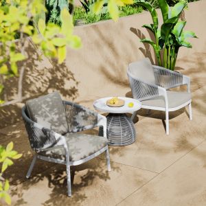 Round side table Driscoll Hm6477.02 cream white aluminum-light gray rope Φ55x45hcm.