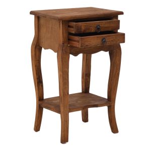Side table with drawers Florellia natural antique mahogany wood 40x31x67.5cm