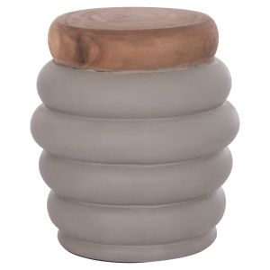 Side table Puffat Hm18172.03 fiber cement with gray teak top Φ45x46cm.