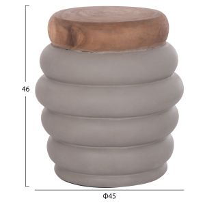 Side table Puffat Hm18172.03 fiber cement with gray teak top Φ45x46cm.