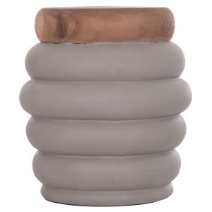 Side table Puffat Hm18172.03 fiber cement with gray teak top Φ45x46cm.