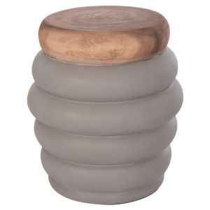 Side table Puffat Hm18172.03 fiber cement with gray teak top Φ45x46cm.
