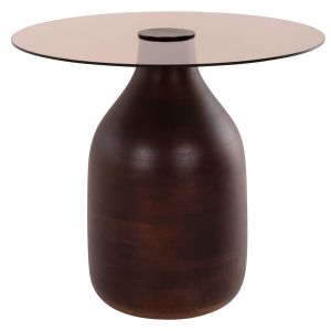 Side tables 2pcs Chang Hm9668 solid mango wood and glass top D55x49.5h / D40x36.5hcm