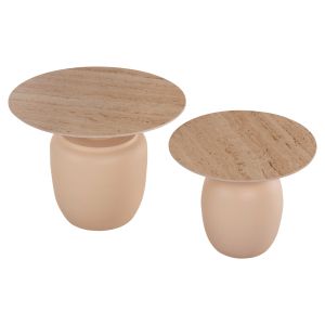 Side tables 2pcs Feren Hm9664 ivory color metal base with ceramic top D60 /d50cm