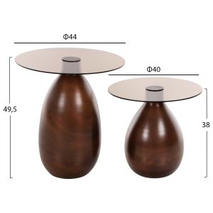 Side tables 2pcs Regen Hm9666 metal in copper color with glass top D44 / D40cm