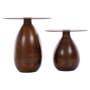 Side tables 2pcs Regen Hm9666 metal in copper color with glass top D44 / D40cm