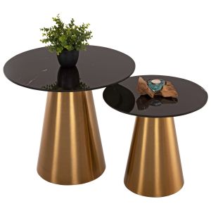 Side tables 2pcs Rengi Hm9665 gold metal with black ceramic top D56/d43cm