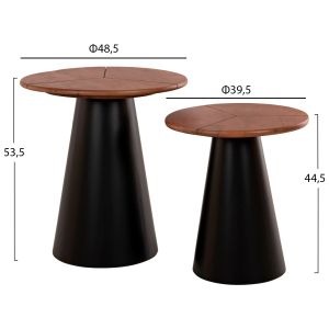 Side tables 2pcs Sunni Hm9669 with solid mango wood top D48.5 / D39.5cm