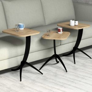 Side tables 3pcs Hm9508.01 made of melamine oak color with black metal legs 35x45x60hcm