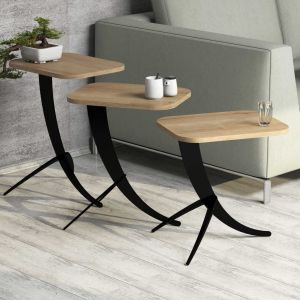 Side tables 3pcs Hm9508.01 made of melamine oak color with black metal legs 35x45x60hcm