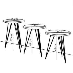 Side tables Merci set of 3 walnut/black