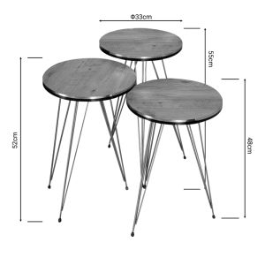 Wakmi side tables set of 3 pieces with oak-colored melamine top and gold metal legs