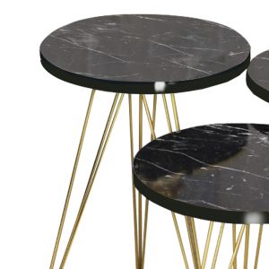 Wakmi side tables set of 3, black marble-gold metal