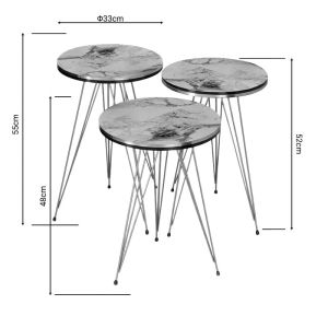 Wakmi side tables set of 3, black marble-gold metal
