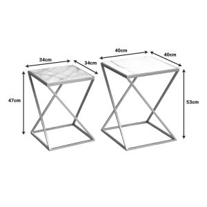 Side tables for living room set of 2 pieces Zoliene Gold metal-white marble