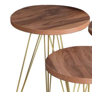 Wakmi side tables set of 3 with metal legs in natural gold