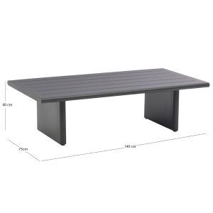 Rectangular coffee table Deccard Sm6463.01, dark gray aluminum, 140x75x40cm