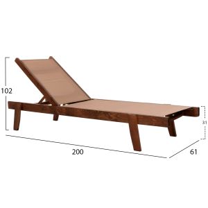 Professional Creta lounger made of walnut beech and mocha textile 200x61-66x31-91 cm. Hm10356.06