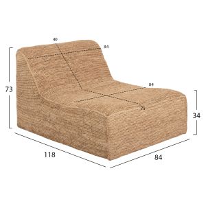 Пуф-шезлонг Bibloc с рамка от тиково дърво и тапицерия от хидрохиацинт, 84x118x73cm Hm5989