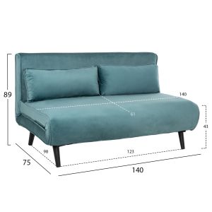 Sofa bed Asma Hm3077,15 two-seater with plush fabric mint color 140x75x89hcm