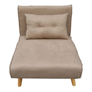 Sofa bed Josuane beige fabric and natural wood leg 77x80x81cm